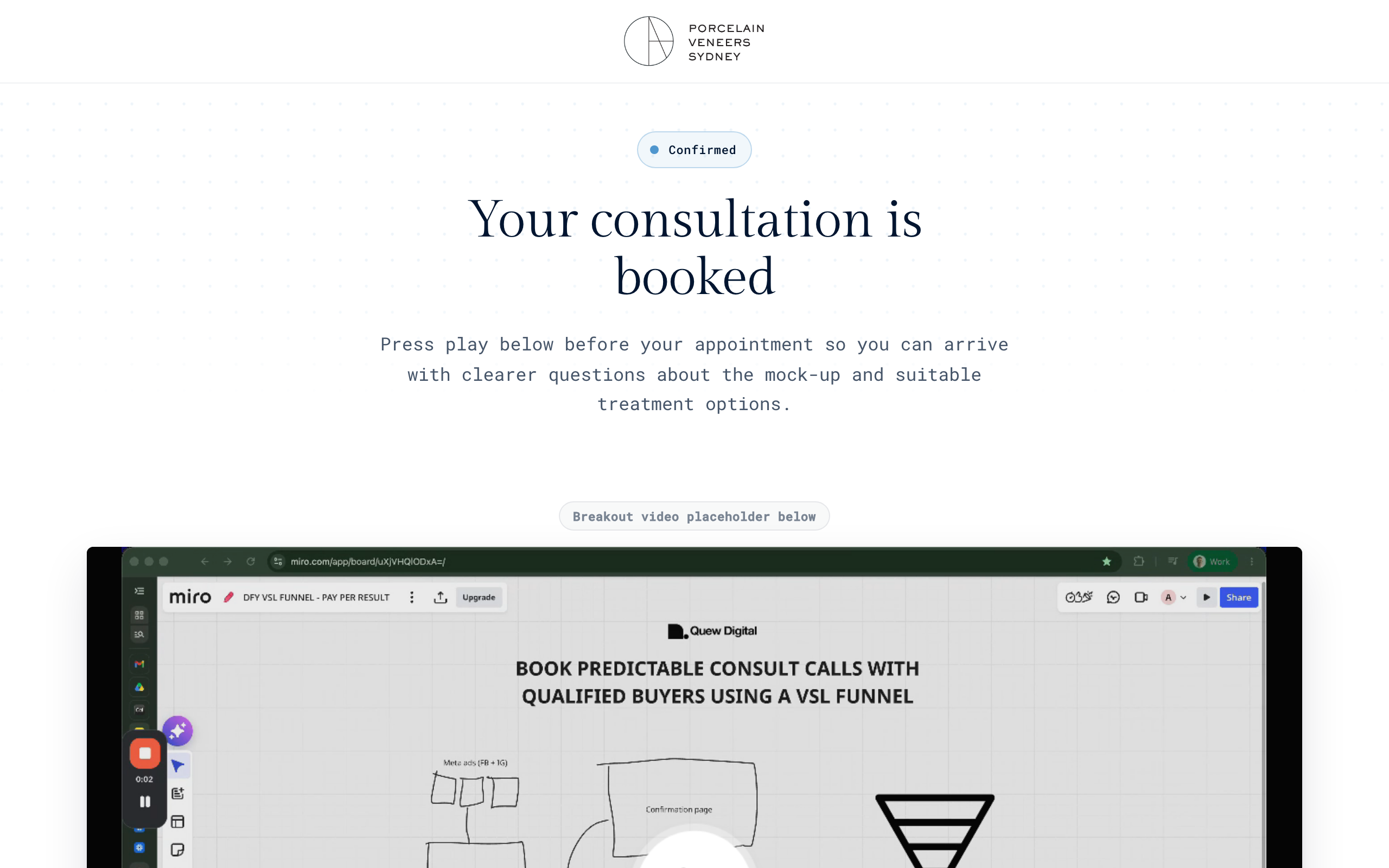 Confirmation page preview