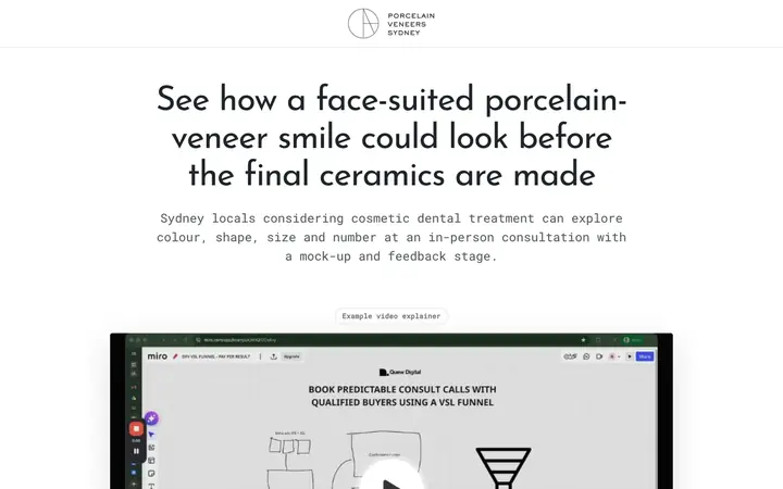 Landing page preview for Porcelain Veneers Sydney