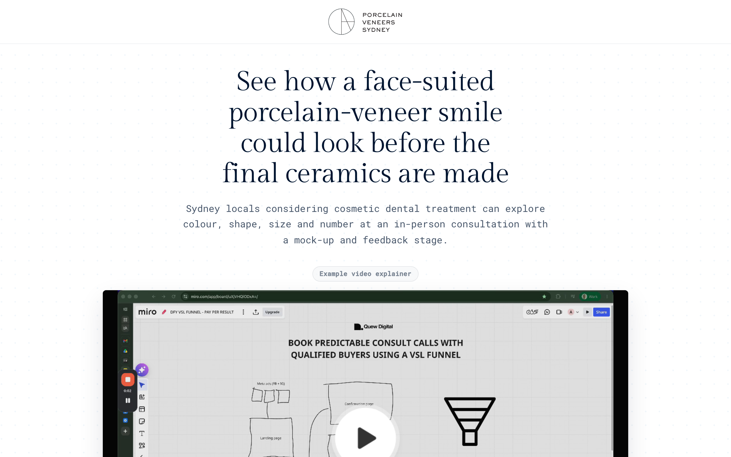Landing page preview for Porcelain Veneers Sydney